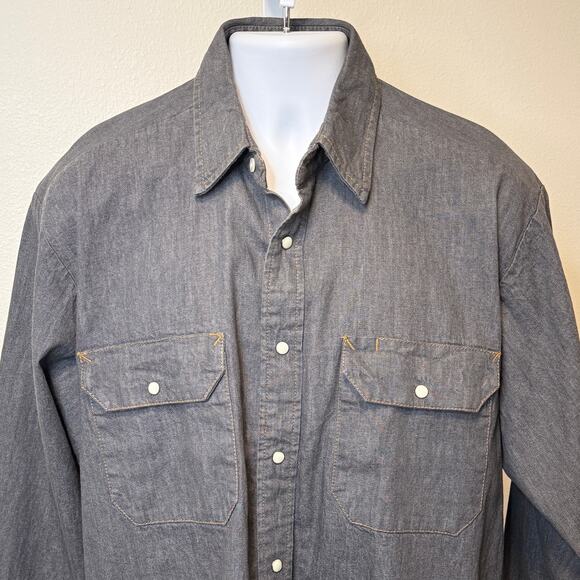 UniFirst Pearl Snap Western Long Sleeve Denim Mens Shirt Size L Cowboy Workwear - Picture 4 of 7